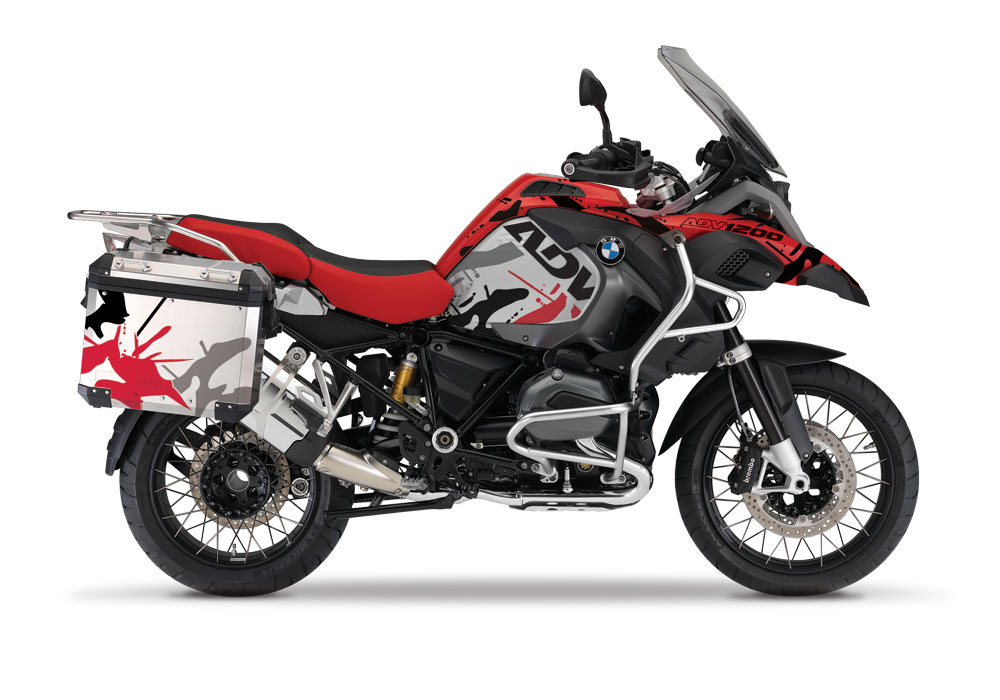 BMW Aluminum Side Panniers Safari Red & Grey Stickers Kit - Image 2