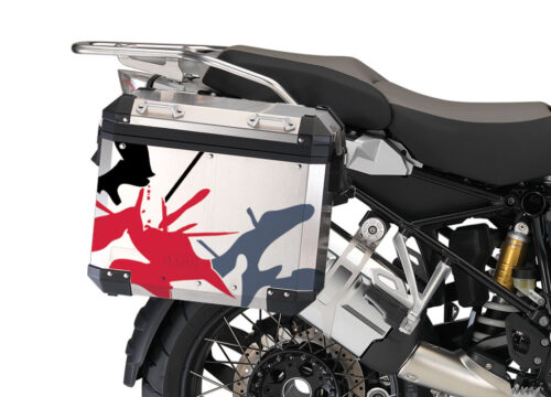 BMW Aluminum Side Panniers Safari Red & Dark Blue Stickers Kit