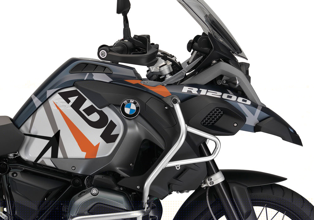 BMW R1200GS LC Adventure Ocean Blue Metallic Matte Spike Orange Stickers Kit - Image 2