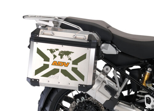 BMW Aluminum Side Panniers The Globe X-Type Military Green & Orange Stickers Kit