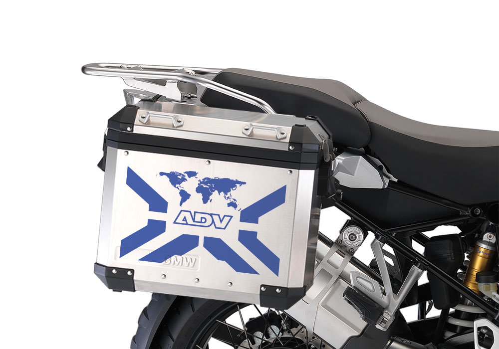 BMW Aluminum Side Panniers The Globe X-Type Blue Stickers Kit