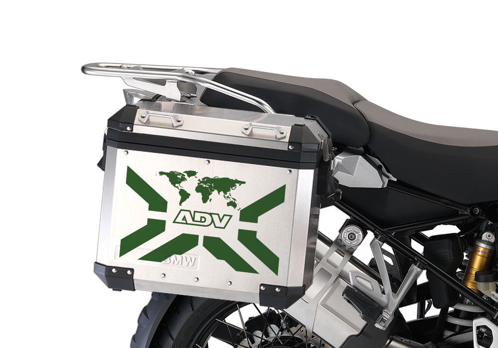BMW Aluminum Side Panniers The Globe X-Type Military Green Stickers Kit