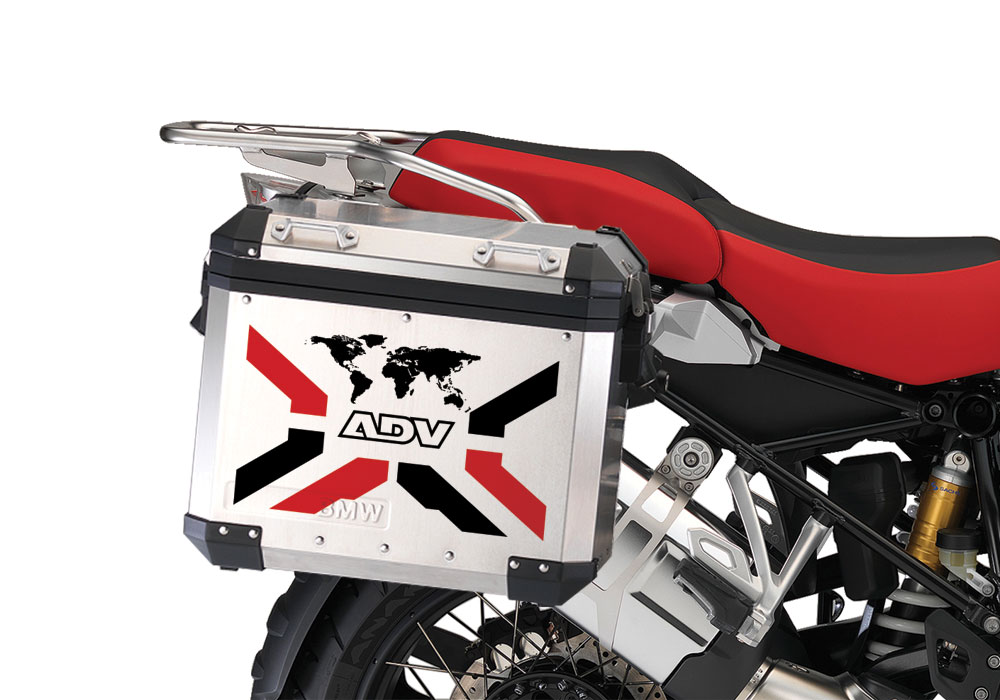 BMW Aluminum Side Panniers The Globe X-Type Red & Black Stickers Kit