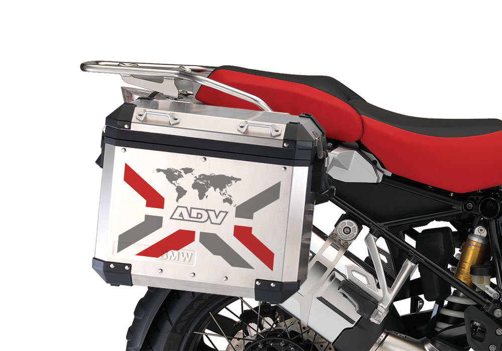 BMW Aluminum Side Panniers The Globe X-Type Red & Grey Stickers Kit