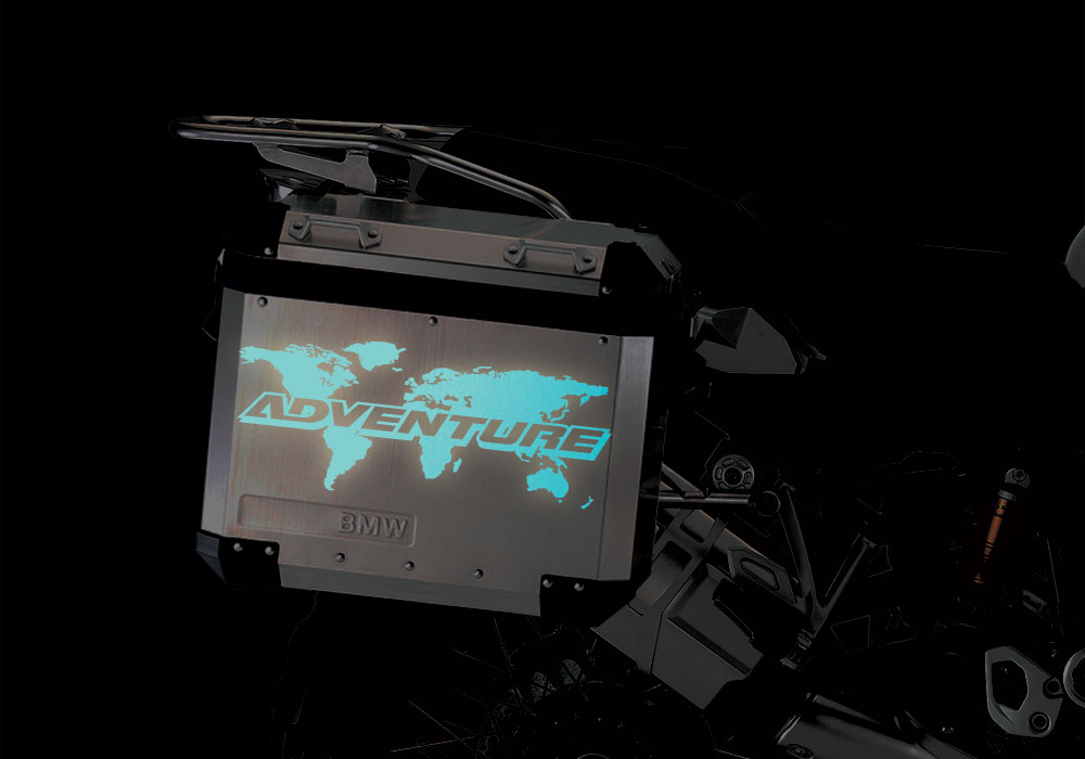 BMW Aluminum Side Panniers The Globe Blue Reflective Stickers