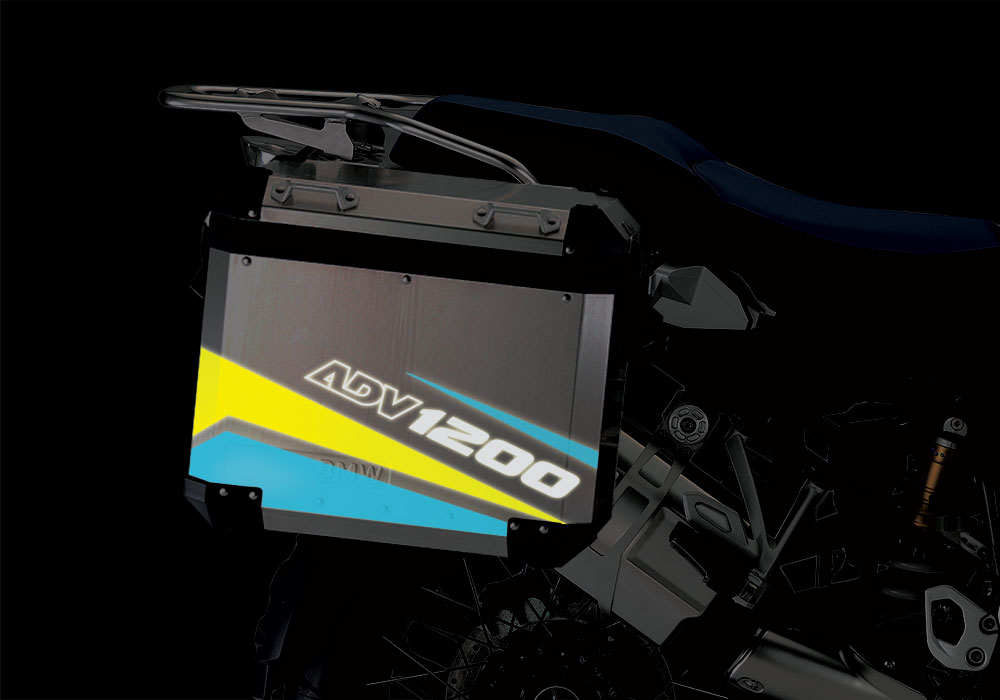 BMW Aluminum Side Panniers Vivo Blue & Yellow Reflective Film