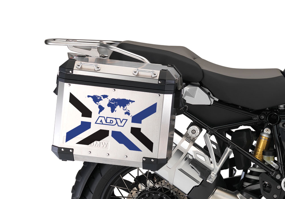 BMW Aluminum Side Panniers The Globe X-Type Black & Blue Reflective Film - Image 2