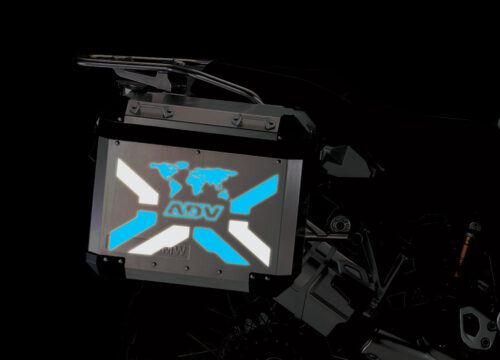 BMW Aluminum Side Panniers The Globe X-Type Black & Blue Reflective Film
