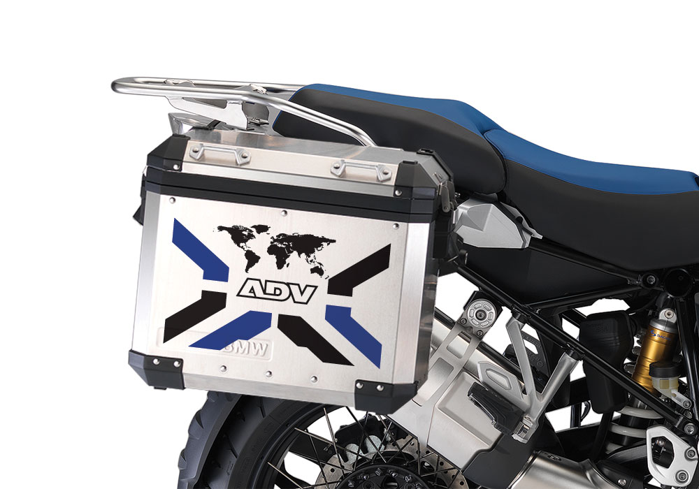 BMW Aluminum Side Panniers The Globe X-Type Black & Blue Reflective Film - Image 2