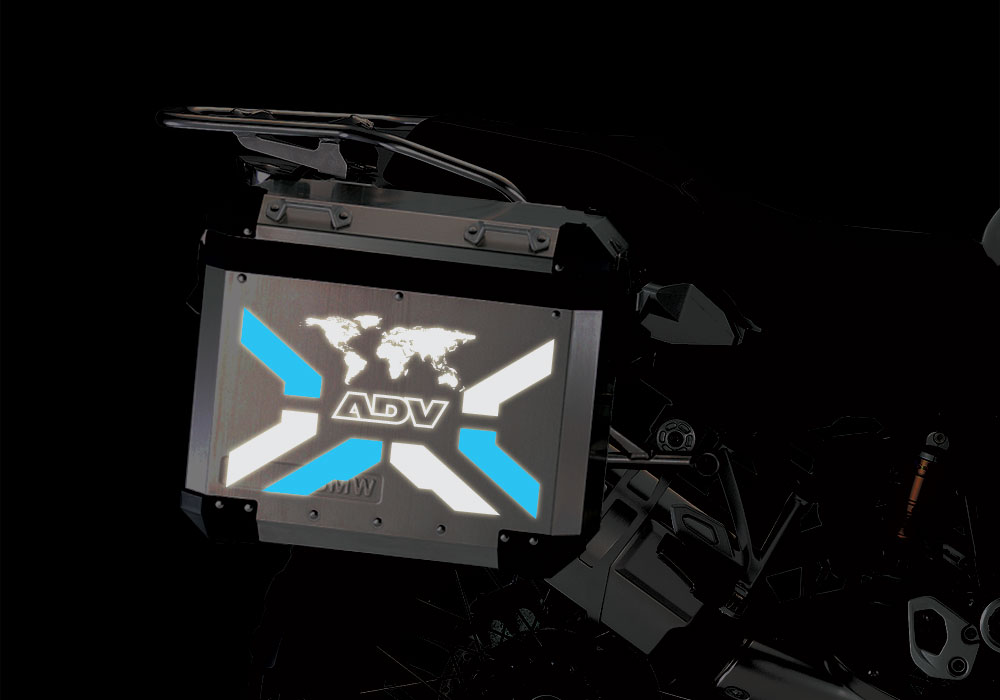 BMW Aluminum Side Panniers The Globe X-Type Black & Blue Reflective Film