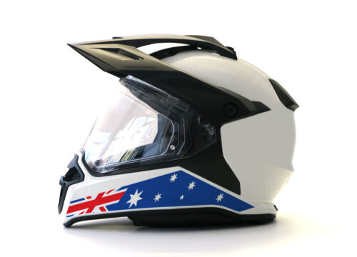 BMW GS Enduro Helmet (White) The Flag Series Australia Sticker
