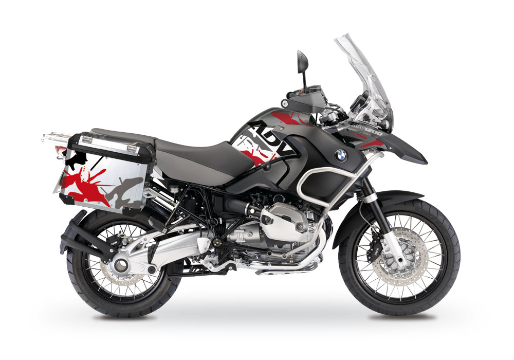 BMW Aluminum Side Panniers Safari Black & Red Stickers Kit - Image 2