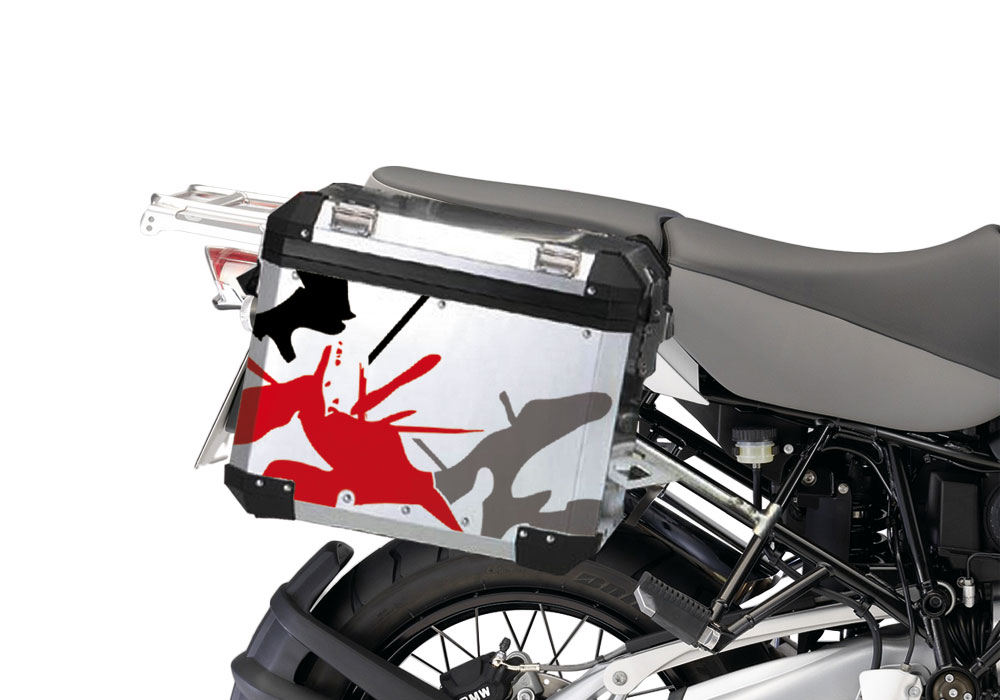 BMW Aluminum Side Panniers Safari Black & Red Stickers Kit