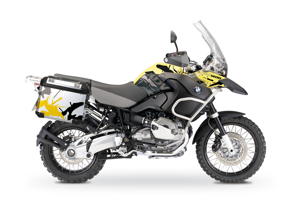 BMW Aluminum Side Panniers Safari Black & Yellow Stickers Kit - Image 2