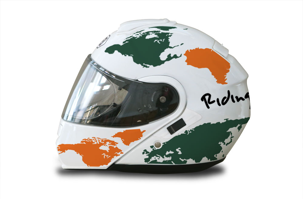 Shoei Neotec White The Globe Series Orange & Military Green Stickers Kit - Image 2