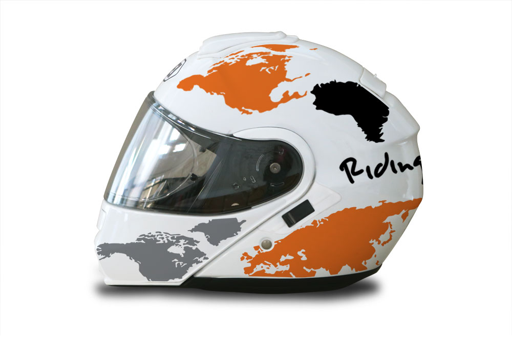 Shoei Neotec White The Globe Series Orange & Black Stickers Kit - Image 2