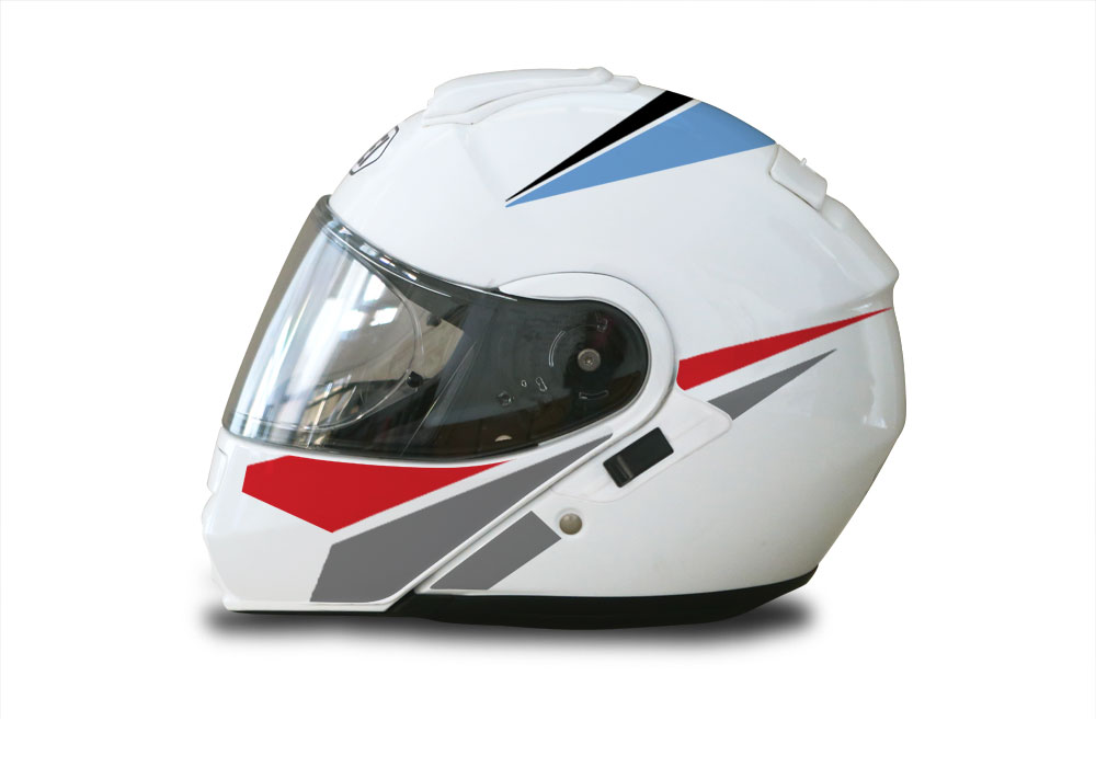Shoei Neotec White Vivo Series Light Blue & Red Stickers Kit - Image 2