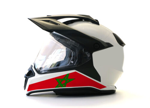 BMW GS Enduro Helmet (White) The Flag Series Morocco Sticker