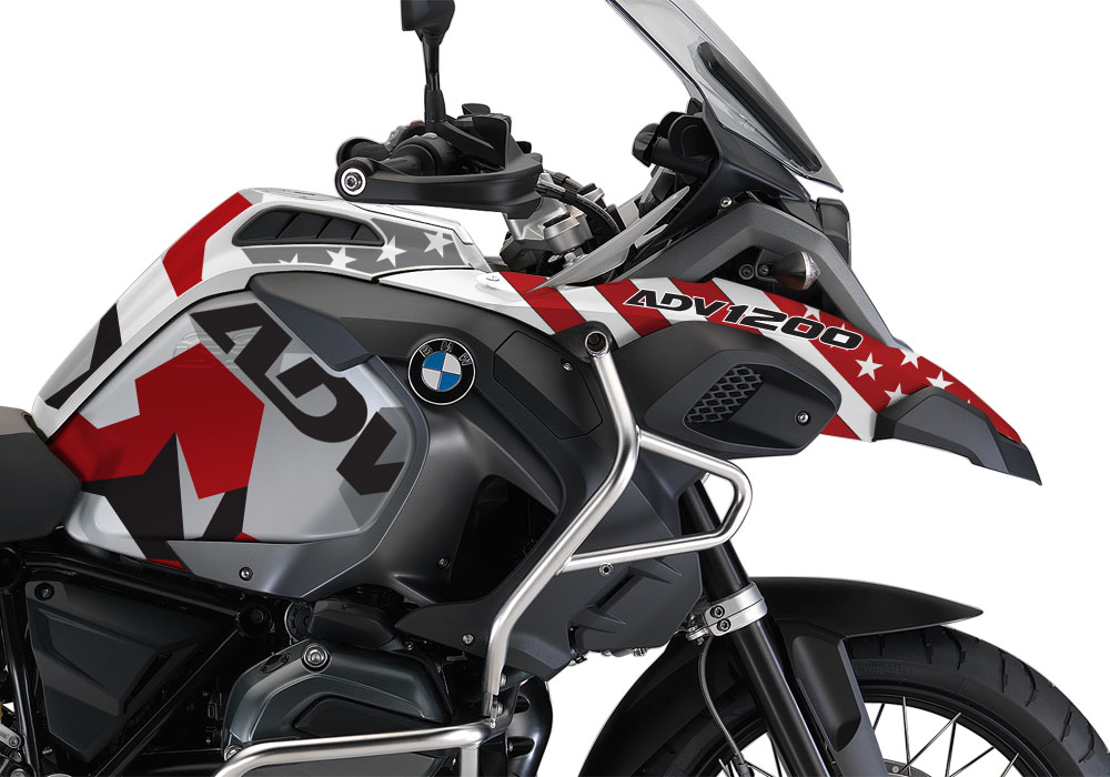 BMW R1200GS LC Adventure Alpine White Military Red Camo Flag Stickers Kit - Image 2