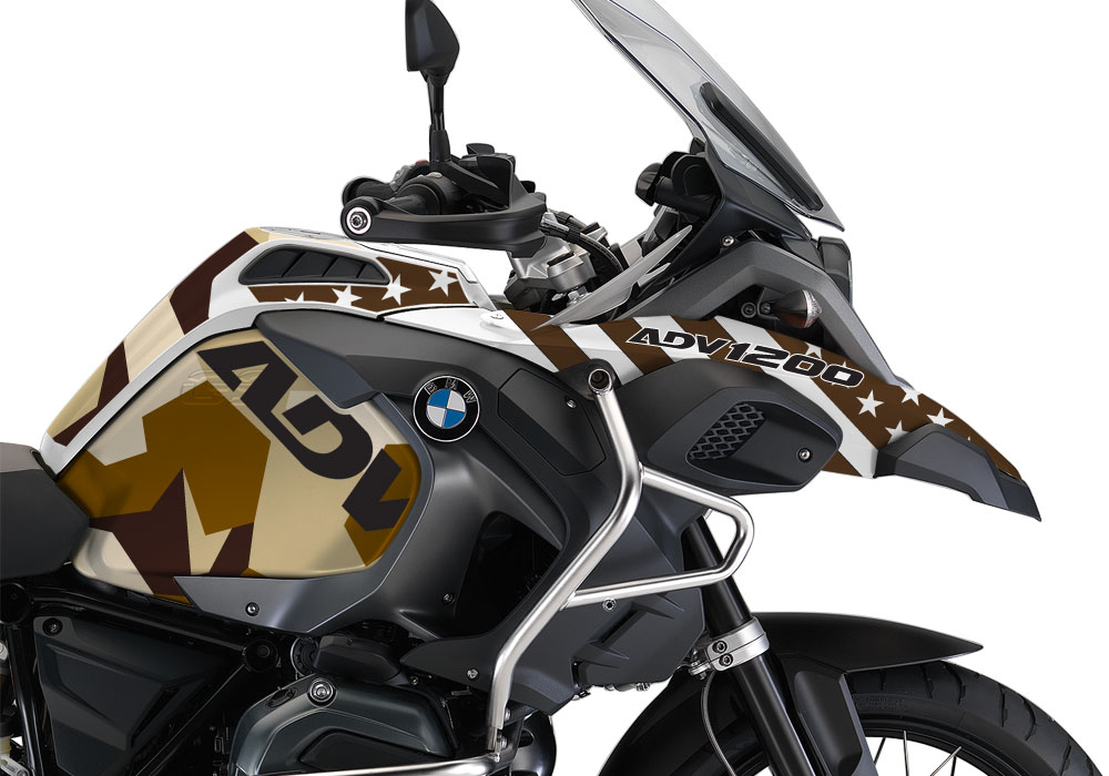 BMW R1200GS LC Adventure Alpine White Military Desert Camo Flag Stickers Kit - Image 2