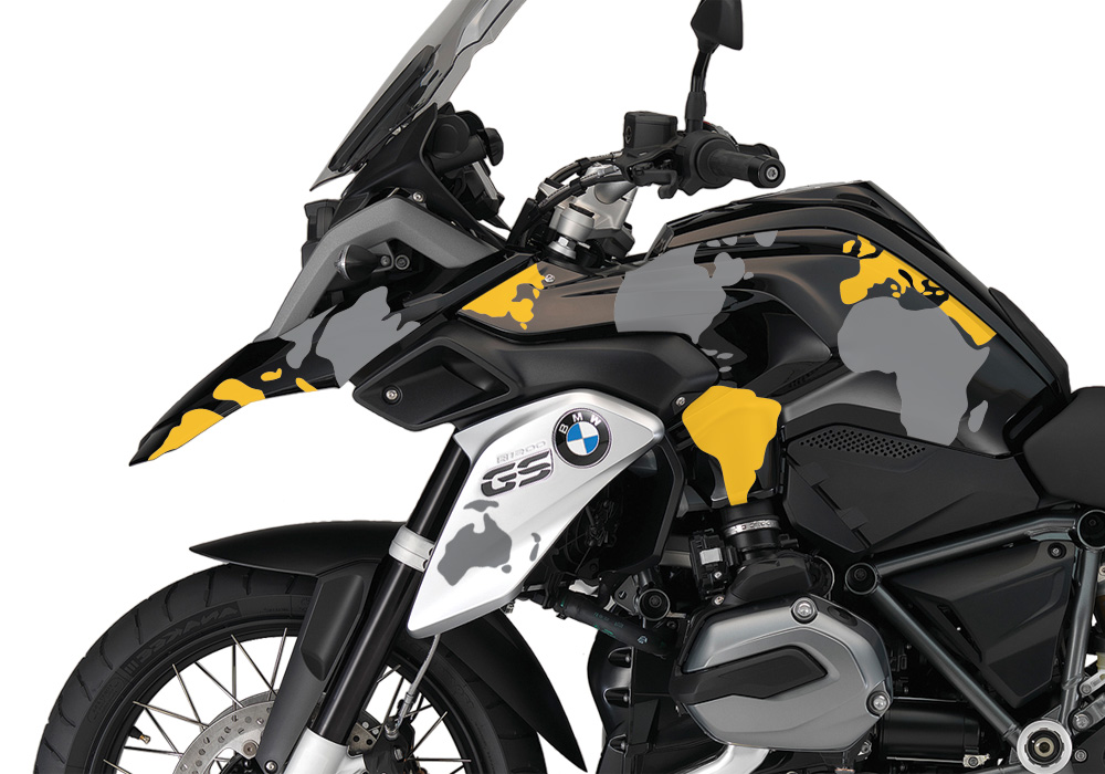 BKIT 2761 BMW R1200GS LC Triple Black The Globe Yellow Grey Stickers Kit 04