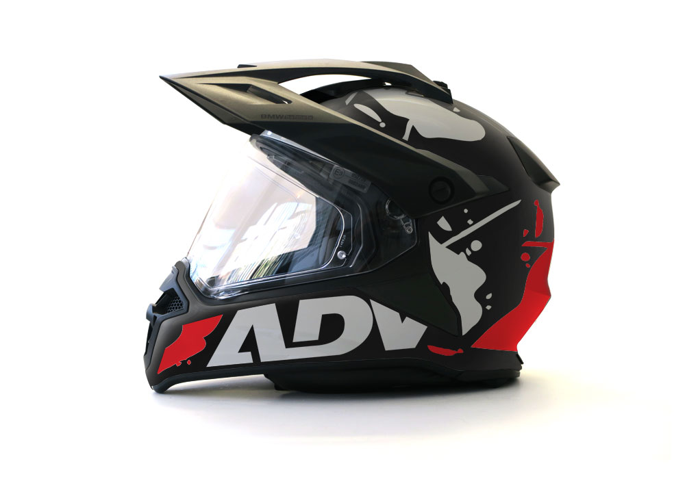 BMW GS Enduro Helmet (Black) Safari ADV Red & Silver Stickers Kit