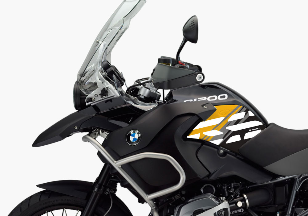 BMW R1200GS Adventure 2008-2013 Triple Black Style Anniversary LE Yellow Side Tank Stickers - Image 2