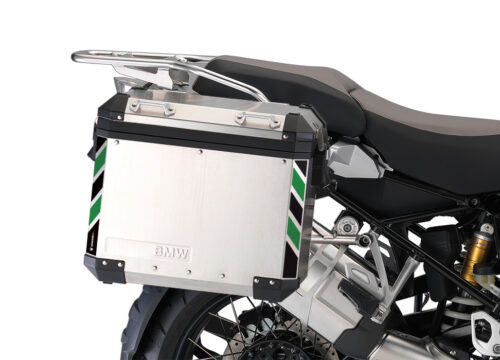 BMW Aluminum Side Panniers Black & Green Reflective Stripes