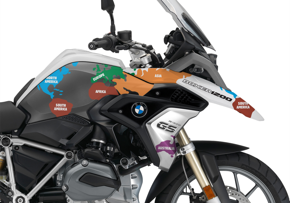 BKIT 3247 BMW R1200GS LC 2017 Alpine White The Globe Series Multicolour Stickers Kit 02