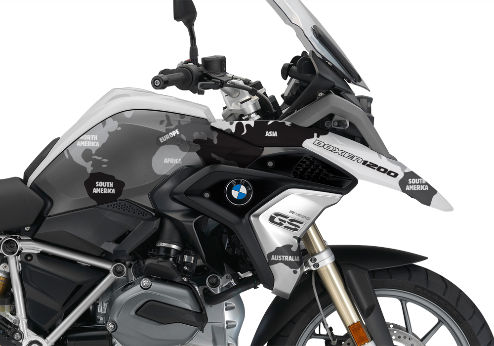BKIT 3248 BMW R1200GS LC 2017 Alpine White The Globe Series Grey Variations Stickers Kit 02