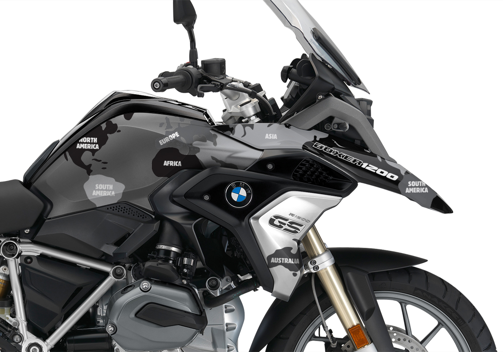 BKIT 3250 BMW R1200GS LC 2017 Black Storm Metallic The Globe Series Grey Variations Stickers Kit 02