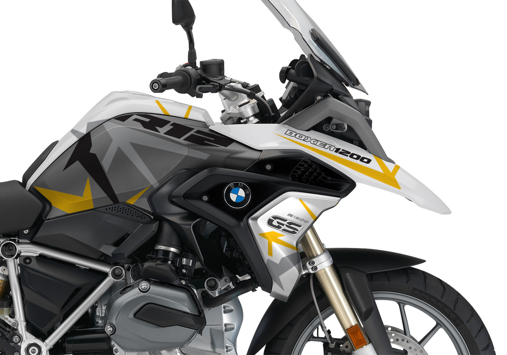 BKIT 3253 BMW R1200GS LC 2017 Alpine White Spike Series Yellow Grey Stickers Kit 02