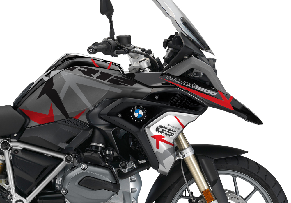 BKIT 3255 BMW R1200GS LC 2017 Black Storm Metallic Spike Series Red Grey Stickers Kit 02