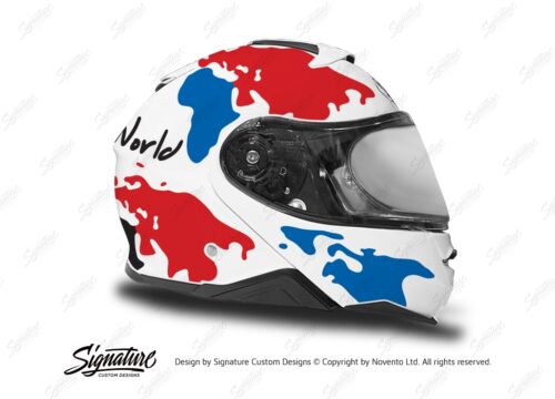 HEL 3652 Shoei Neotec II White The Globe Series Red Blue Stickers Kit Right