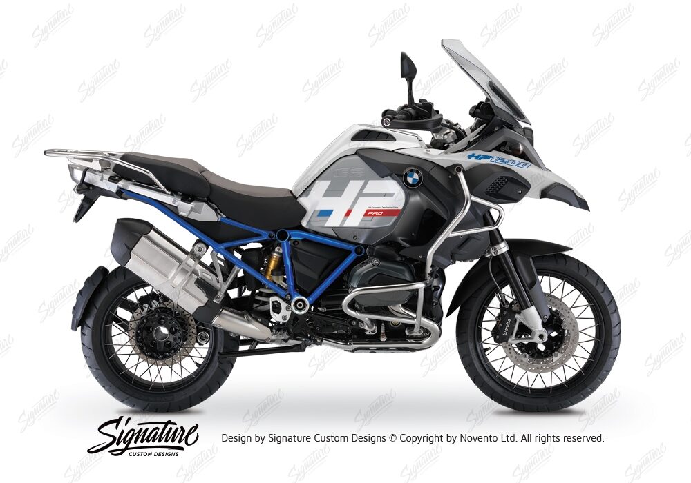 BKIT 3666 BMW R1200GS LC Adventure Alpine White HP Edition Side Tank Fender Stickers with Full Frame Blue 01