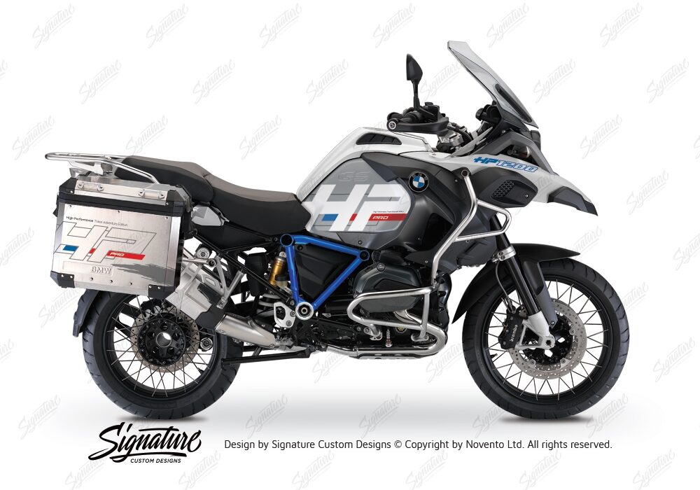 BKIT 3668 BMW R1200GS LC Adventure Alpine White HP Edition Side Tank Fender Stickers with Pyramid Frame Panniers Blue 01