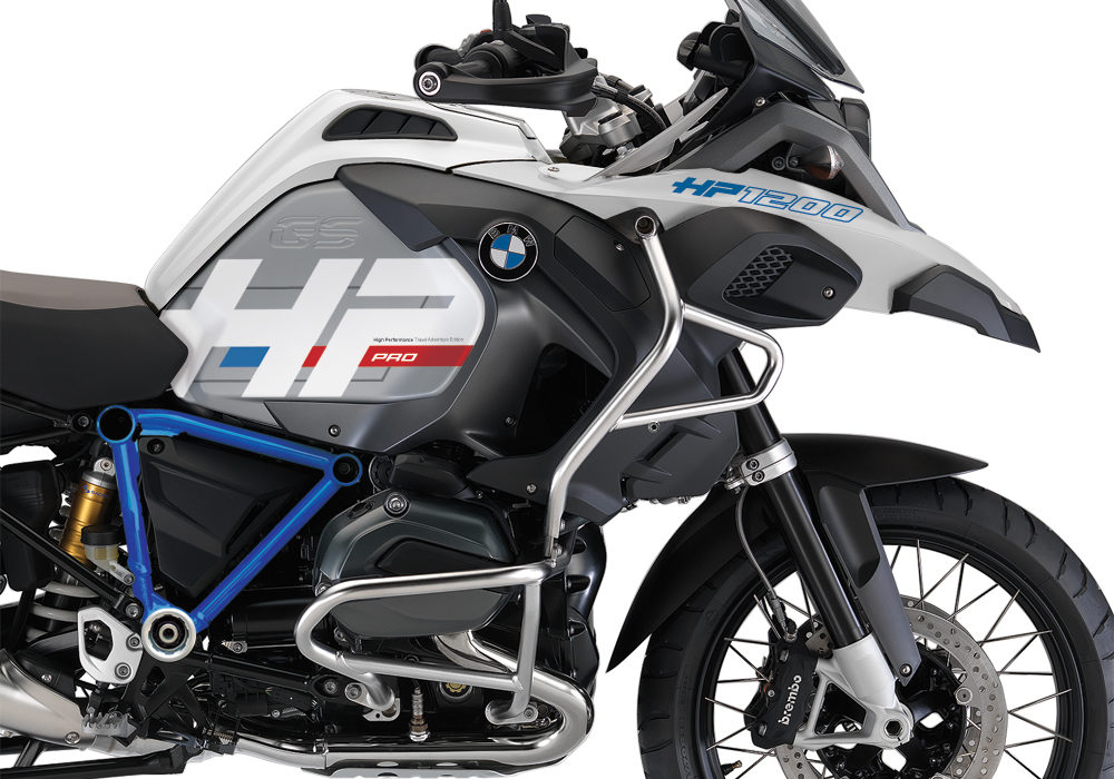 BKIT 3668 BMW R1200GS LC Adventure Alpine White HP Edition Side Tank Fender Stickers with Pyramid Frame Panniers Blue 02