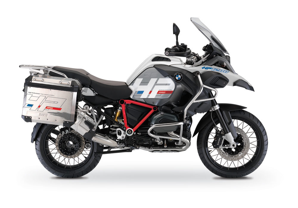 BKIT 3668 BMW R1200GS LC Adventure Alpine White HP Edition Side Tank Fender Stickers with Pyramid Frame Panniers Red 01