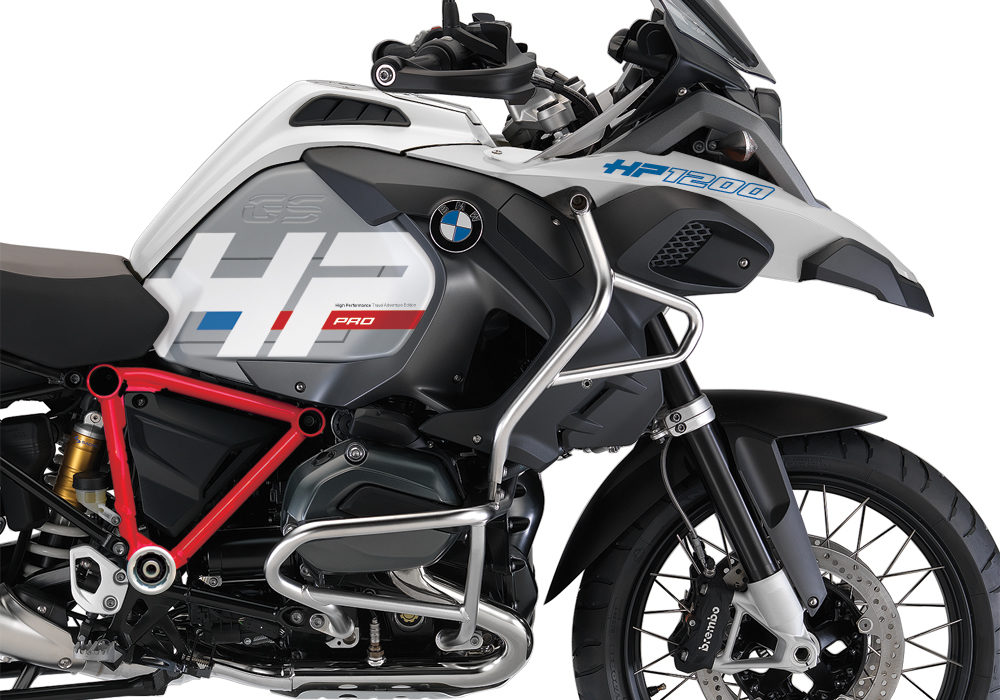 BKIT 3668 BMW R1200GS LC Adventure Alpine White HP Edition Side Tank Fender Stickers with Pyramid Frame Panniers Red 02