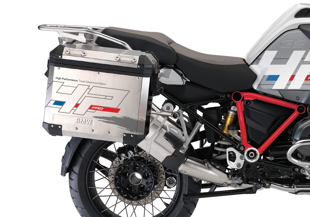 BKIT 3668 BMW R1200GS LC Adventure Alpine White HP Edition Side Tank Fender Stickers with Pyramid Frame Panniers Red 03
