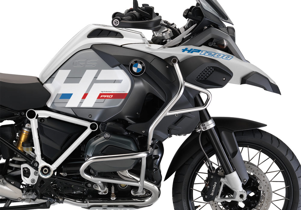 BKIT 3668 BMW R1200GS LC Adventure Alpine White HP Edition Side Tank Fender Stickers with Pyramid Frame Panniers White 02