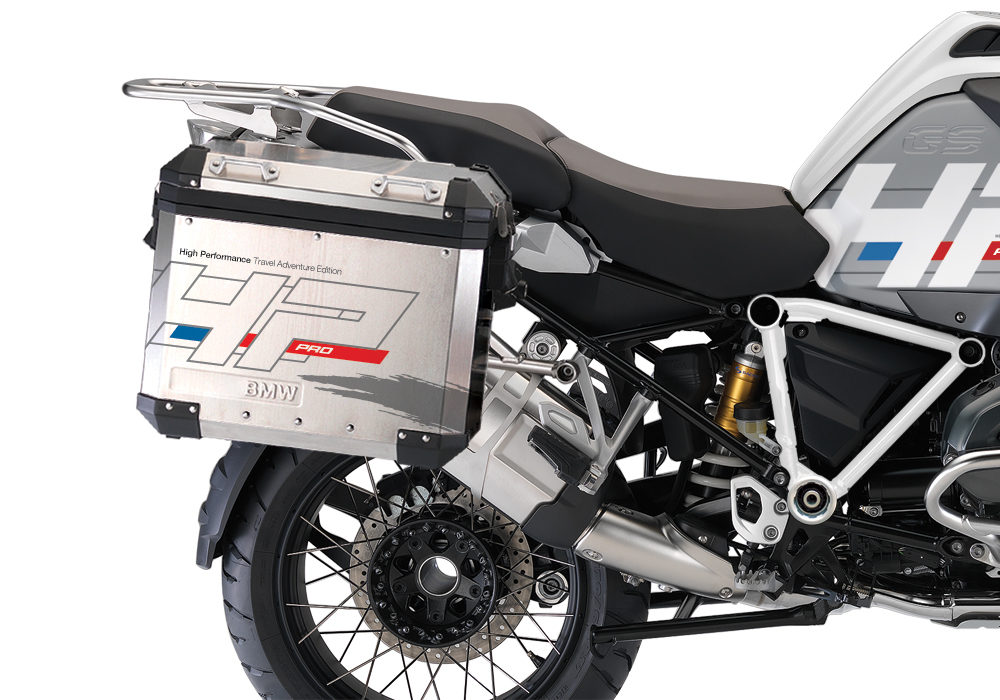 BKIT 3668 BMW R1200GS LC Adventure Alpine White HP Edition Side Tank Fender Stickers with Pyramid Frame Panniers White 03