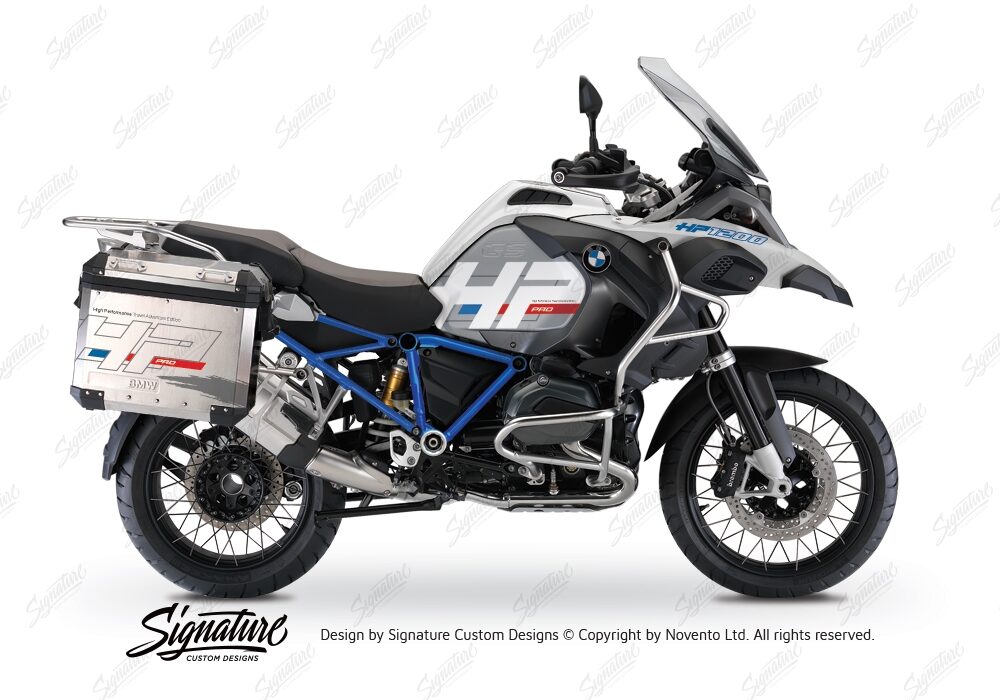 BKIT 3669 BMW R1200GS LC Adventure Alpine White HP Edition Side Tank Fender Stickers with Full Frame Panniers Blue 01