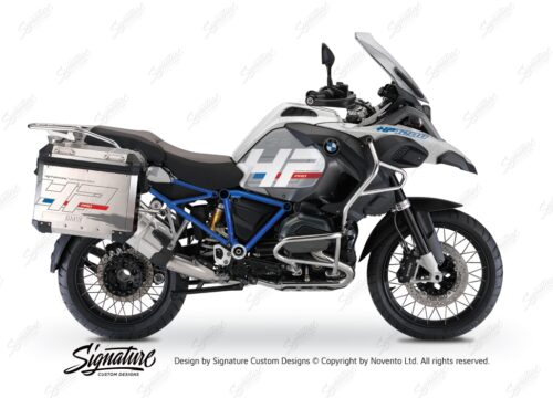 BKIT 3669 BMW R1200GS LC Adventure Alpine White HP Edition Side Tank Fender Stickers with Full Frame Panniers Blue 01