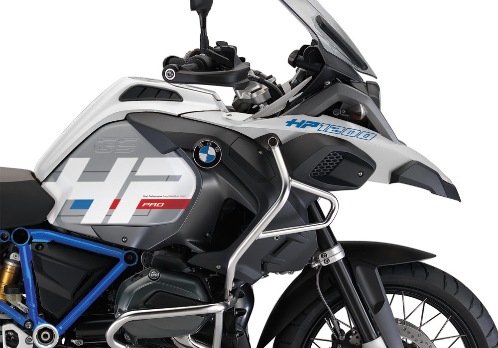 BKIT 3669 BMW R1200GS LC Adventure Alpine White HP Edition Side Tank Fender Stickers with Full Frame Panniers Blue 02