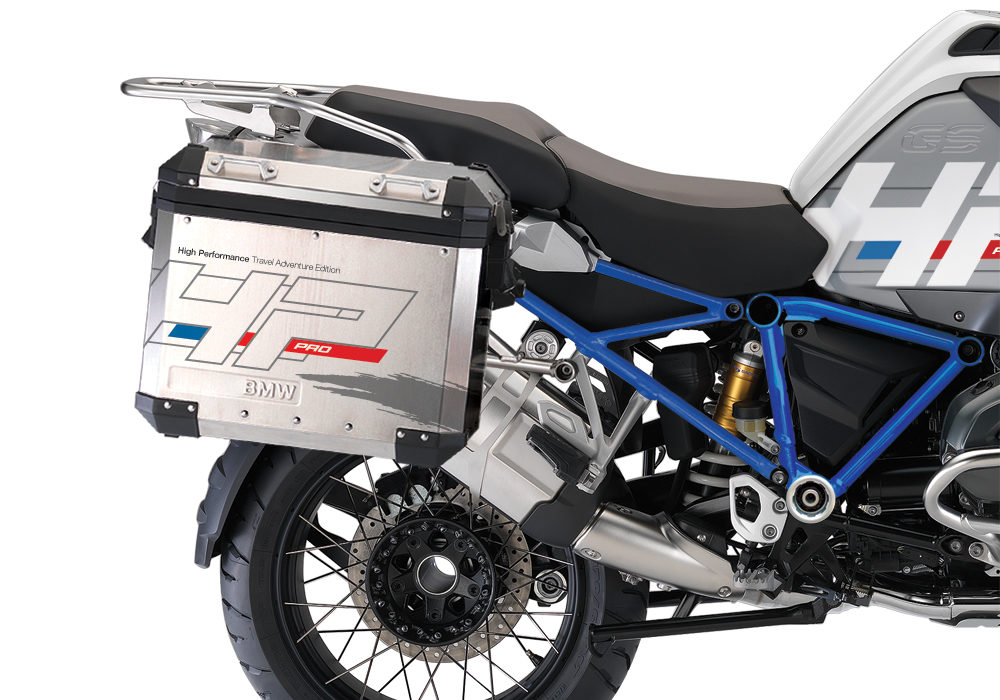BKIT 3669 BMW R1200GS LC Adventure Alpine White HP Edition Side Tank Fender Stickers with Full Frame Panniers Blue 03