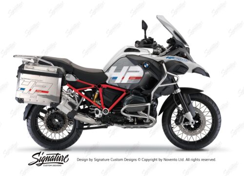BKIT 3669 BMW R1200GS LC Adventure Alpine White HP Edition Side Tank Fender Stickers with Full Frame Panniers Red Frame