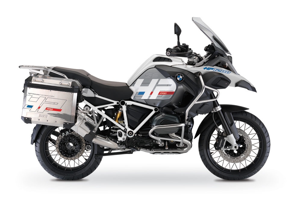 BKIT 3669 BMW R1200GS LC Adventure Alpine White HP Edition Side Tank Fender Stickers with Full Frame Panniers White 01