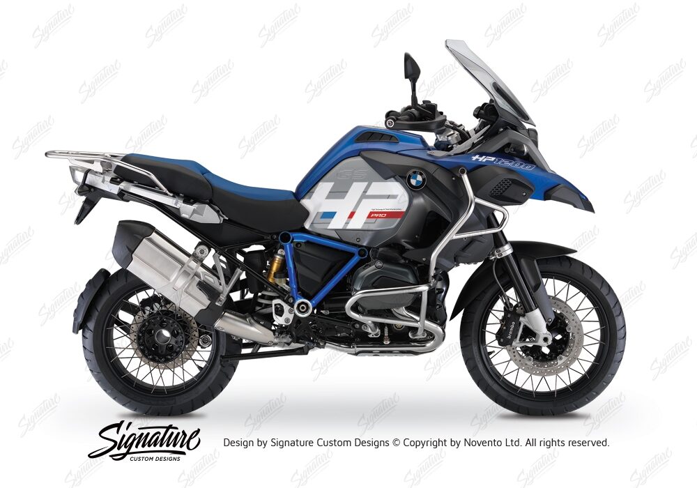 BKIT 3671 BMW R1200GS LC Adventure Racing Blue HP Edition Side Tank Fender Stickers with Pyramid Frame Blue 01