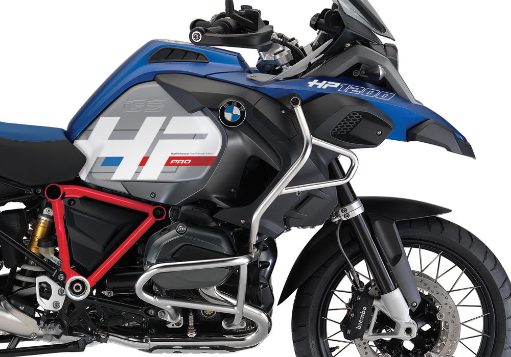 BKIT 3674 BMW R1200GS LC Adventure Racing Blue HP Edition Side Tank Fender Stickers with Pyramid Frame Panniers Red 02
